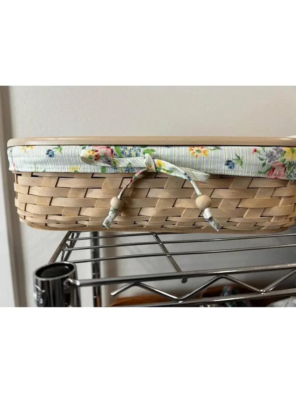Longaberger Boutique tissue basket soft white mixed bouquet floral liner & lid
